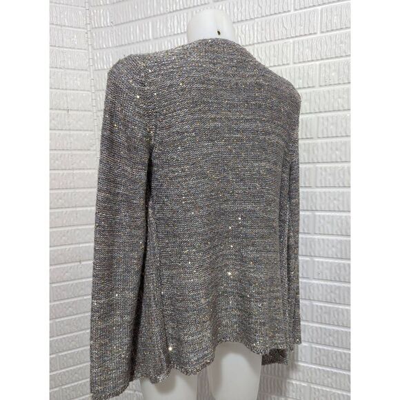 WHBM Women's Silver Knit With Gold Sequins Open-Front Cardigan Size S - Picture 4 of 6